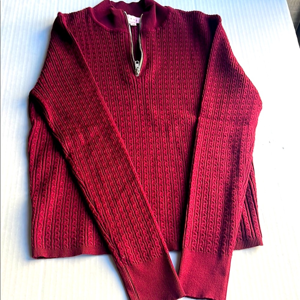 Quarter-Zip Cable Knit Sweater in Deep Wine